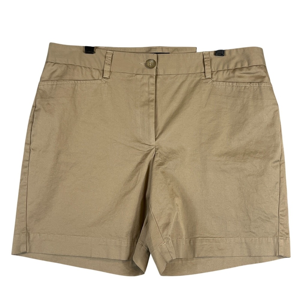 NWT Lands End Womens 12 Chino Shorts 7" Khaki Classic Preppy Stretch Pockets